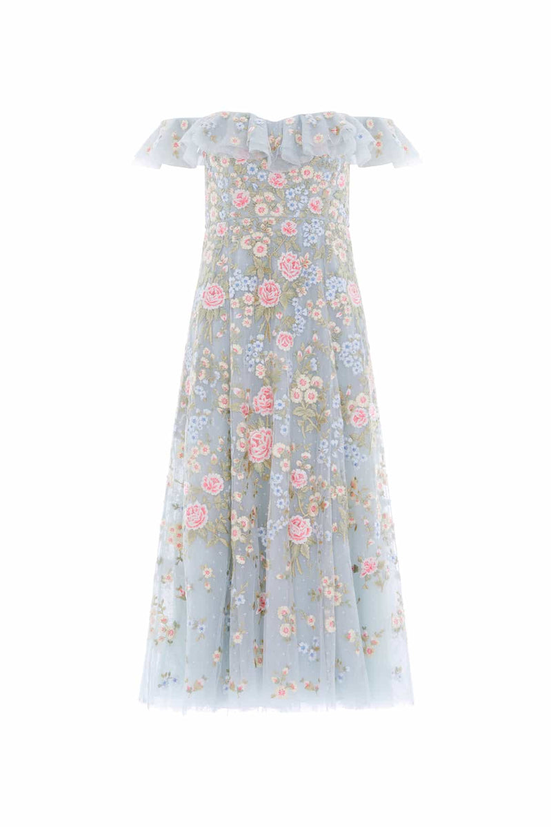 Antoinettes Floral Off-Shoulder Ballerina Dress  Blue | Needle & Thread