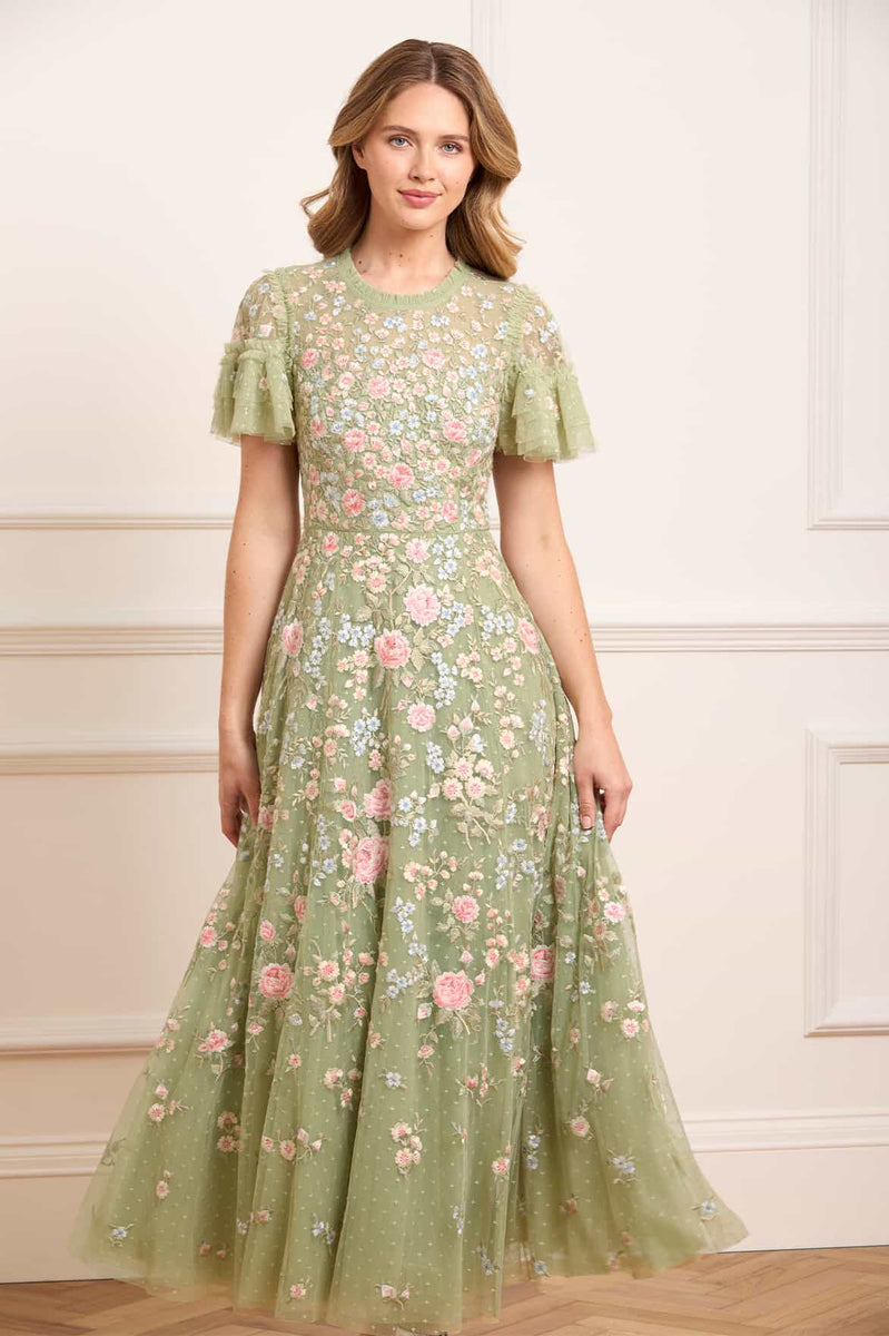 Antoinettes Floral Round Neck Ankle Gown Antoinettes Floral Round Neck Ankle Gown