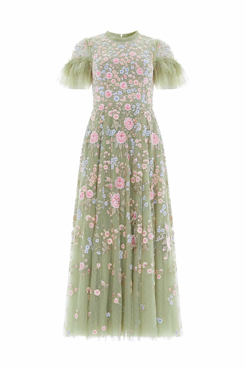Antoinettes Floral Round Neck Ankle Gown Green | Needle & Thread Antoinettes Floral Round Neck Ankle Gown Green | Needle & Thread