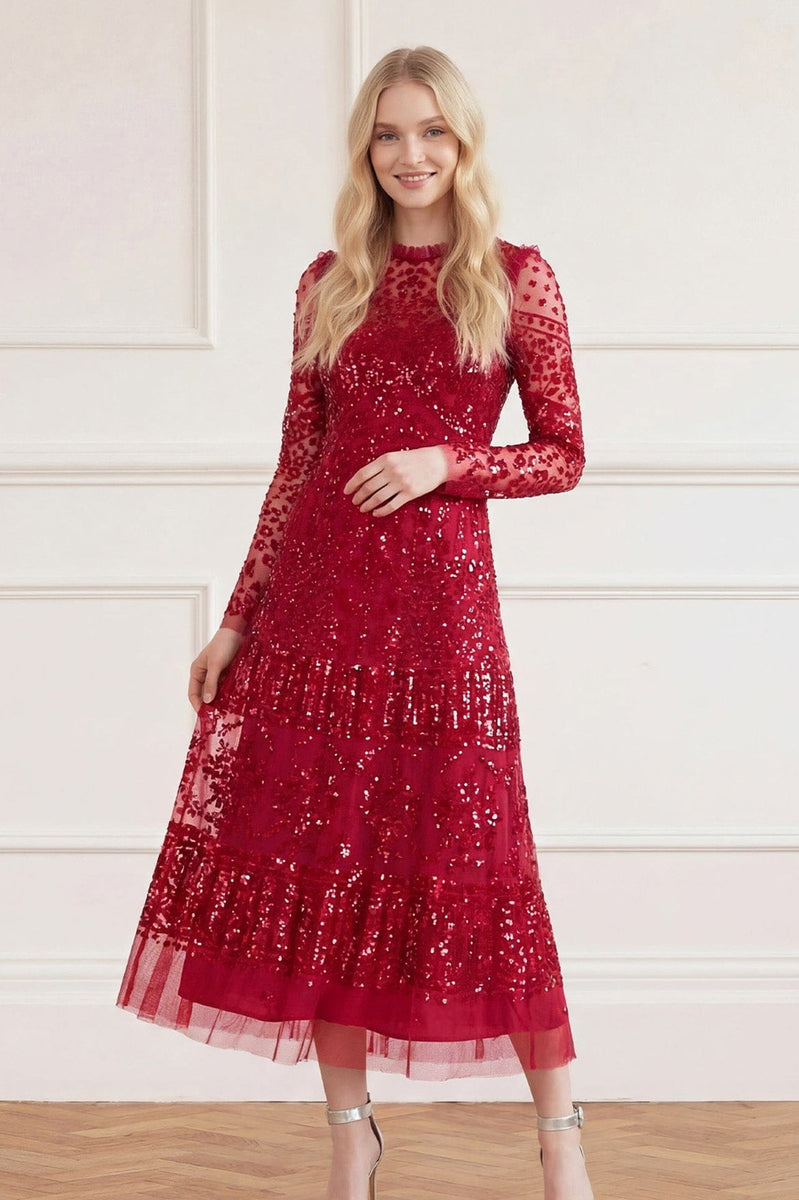 【THEREDTHREAD】 S layered dress bug check Aurora Ballerina Dress – Red | Needle & Thread