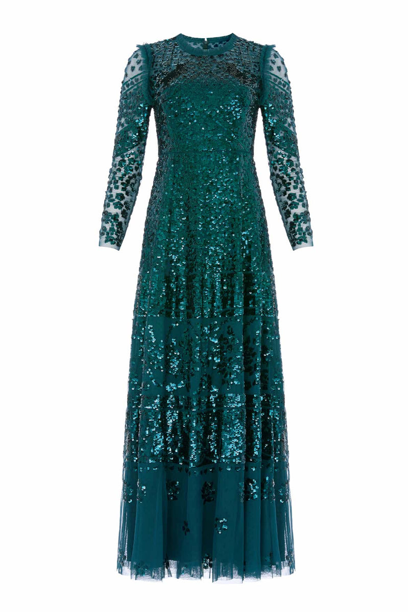 knee length dresses for ladies Dark Green Long Feathered Prom Dress Emerald / 8 main image 1