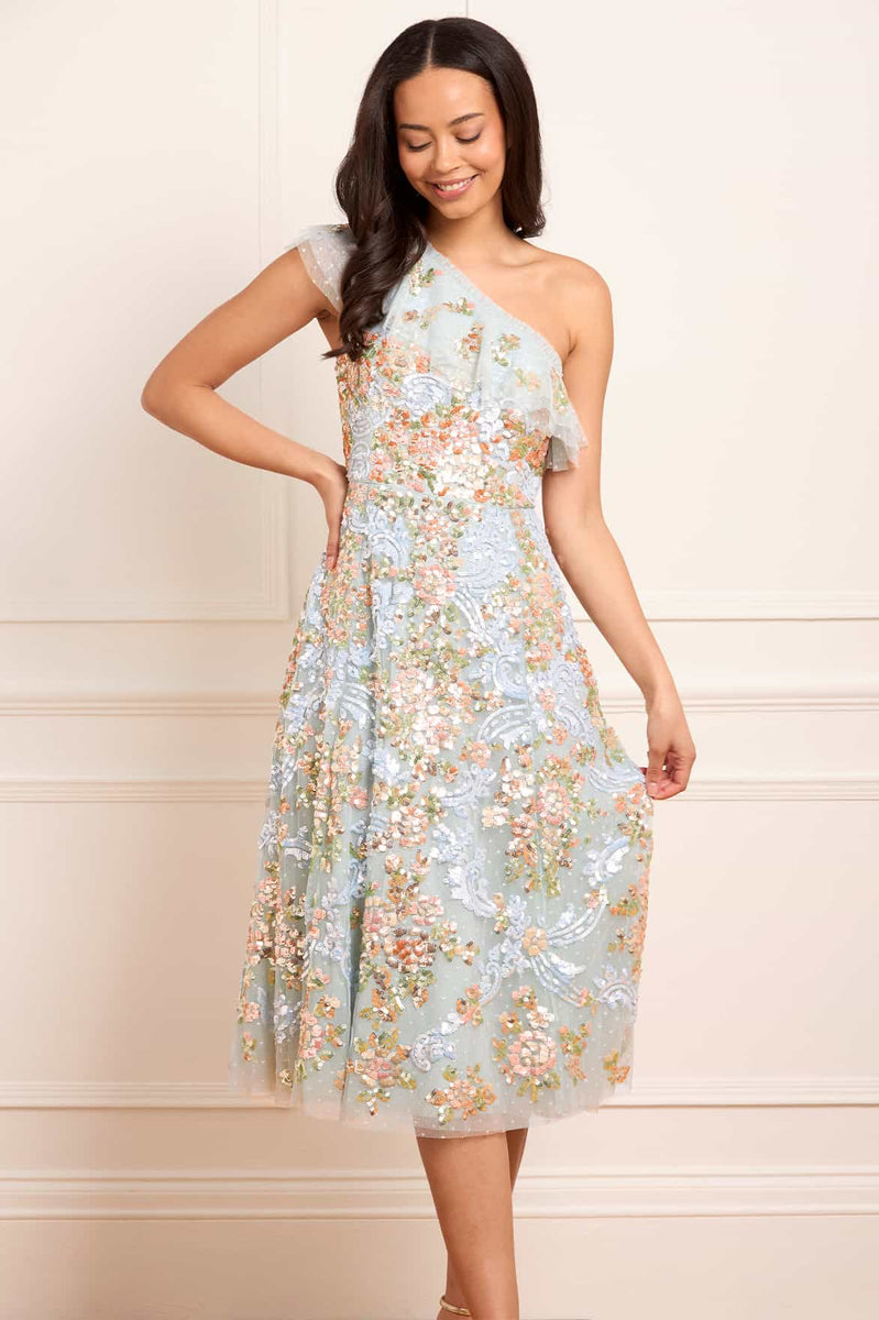 ワンピース NEEDLE & THREAD One-shoulder long dress with multicolor BAROQUEFLORALONE-