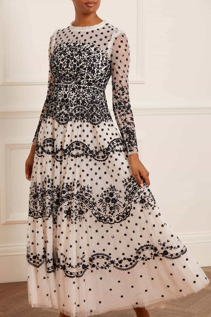 Beatrice Long Sleeve Gown Champagne Needle Thread