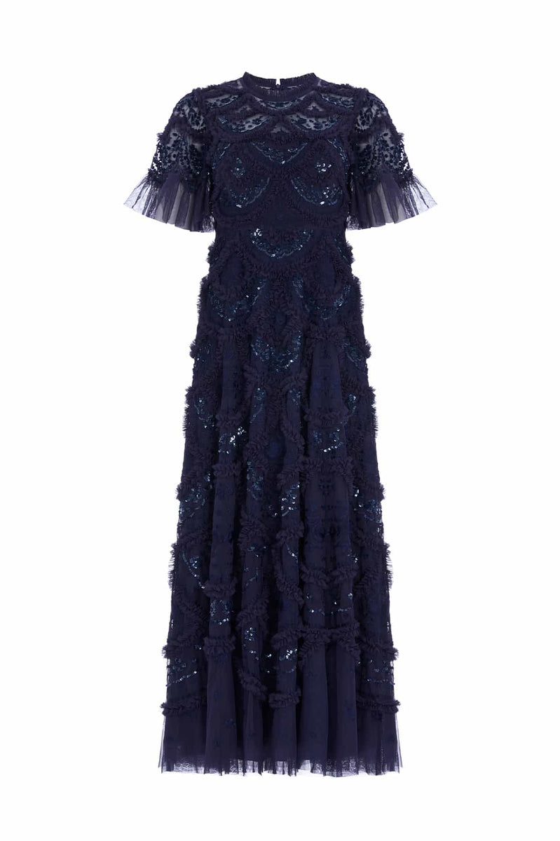 Carmen Ruffle Ankle Gown – Blue
