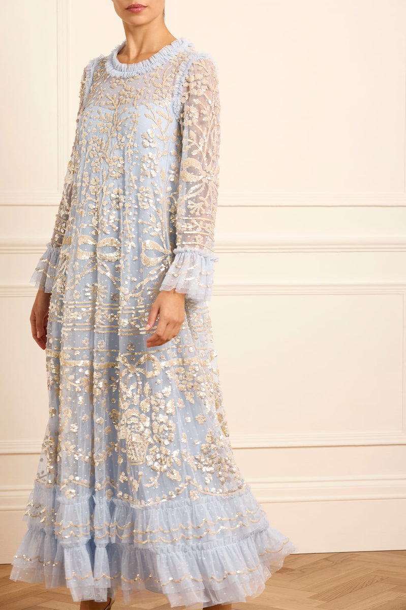 chinese dress ladies Celia Long Sleeve Ankle Gown – Blue