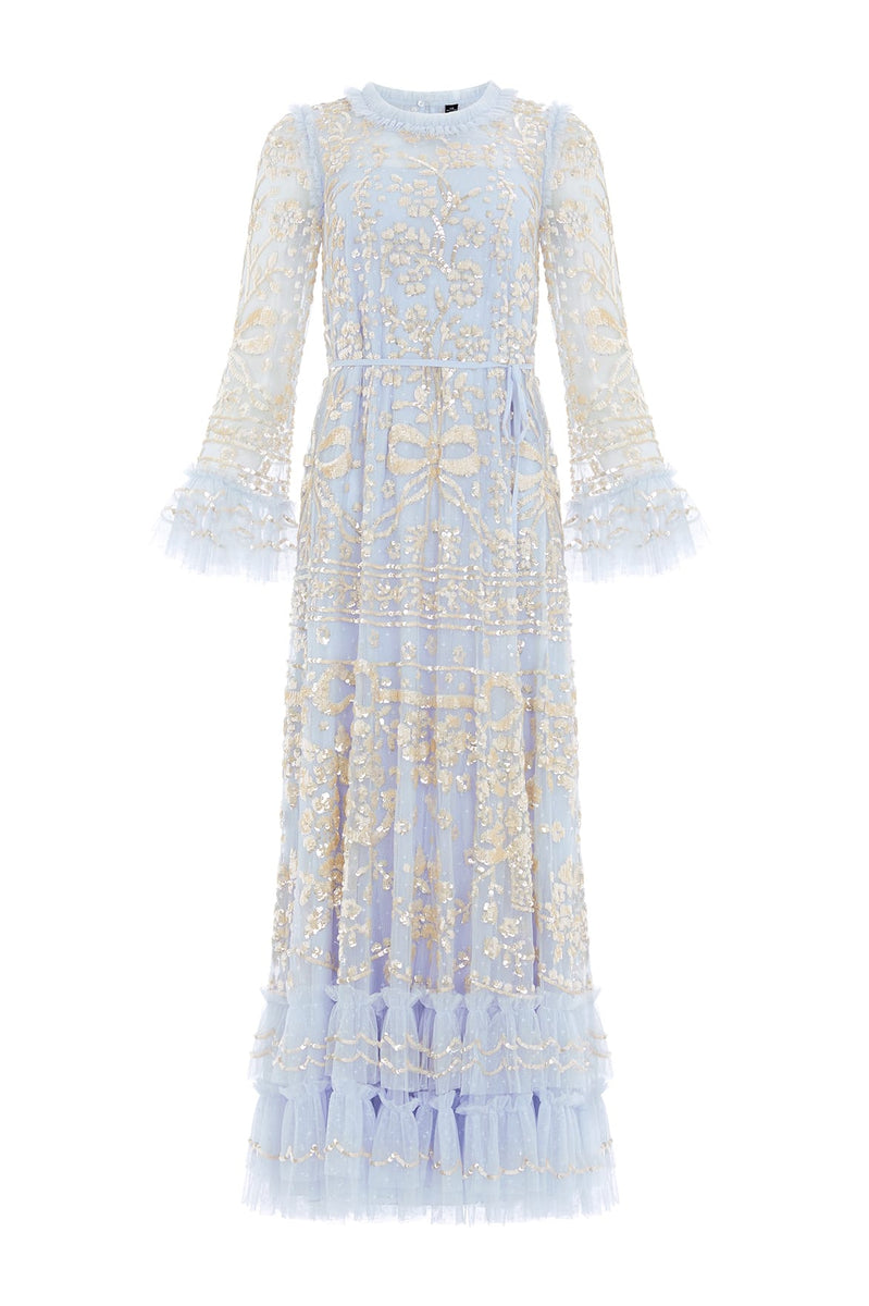 slim fit dress slacks Celia Long Sleeve Ankle Gown – Blue