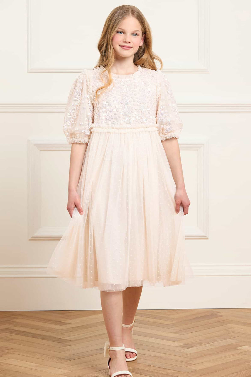 Confetti Bodice Kids Dress – Cream