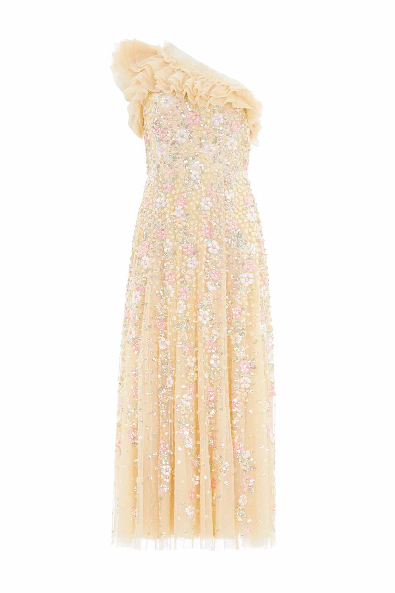 Confetti One-Shoulder Ankle Gown – Yellow | Needle & Thread
