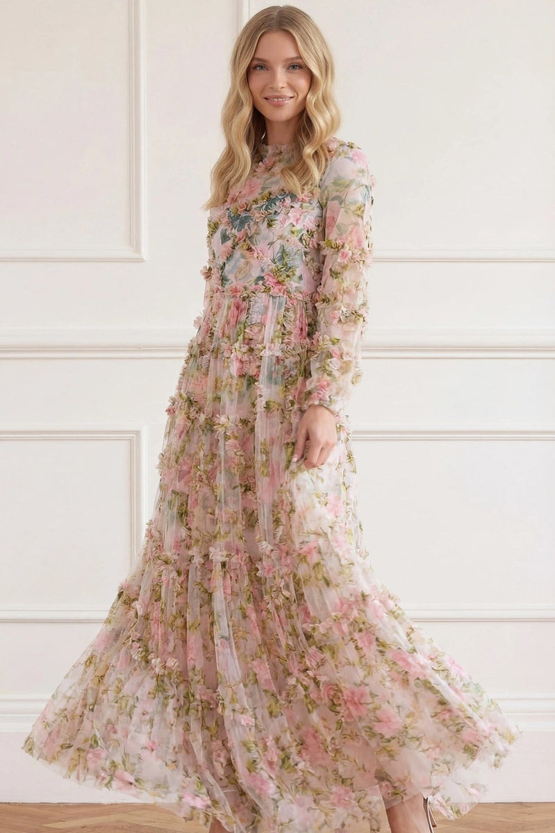 English Rose Diamond Ruffle Gown – Pink | Needle & Thread