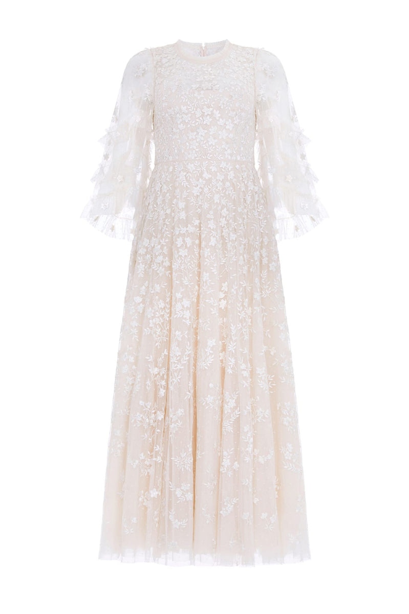 Everett Bloom Round Neck Ankle Gown – Cream