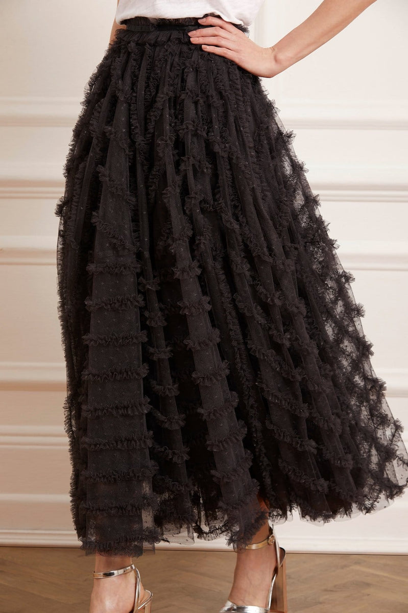 Florence Ruffle Ankle Skirt – Black | Needle & Thread