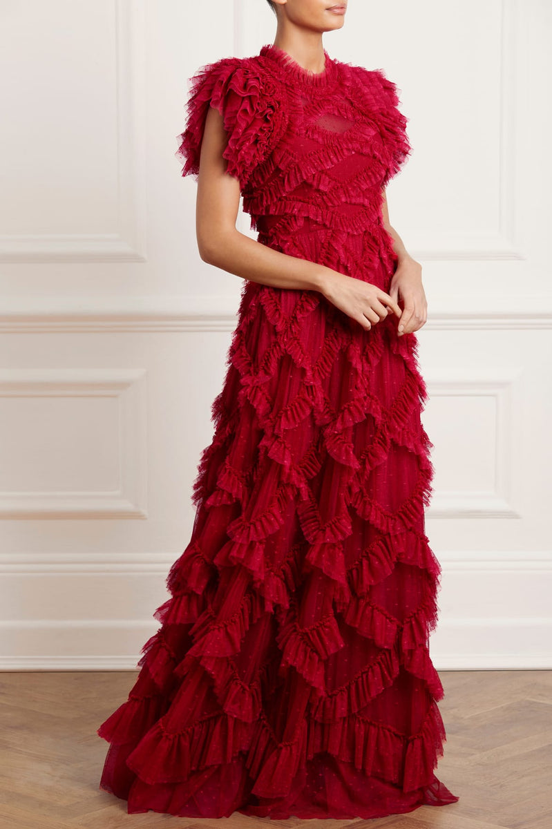 Genevieve Ruffle Gown – Red | Needle & Thread