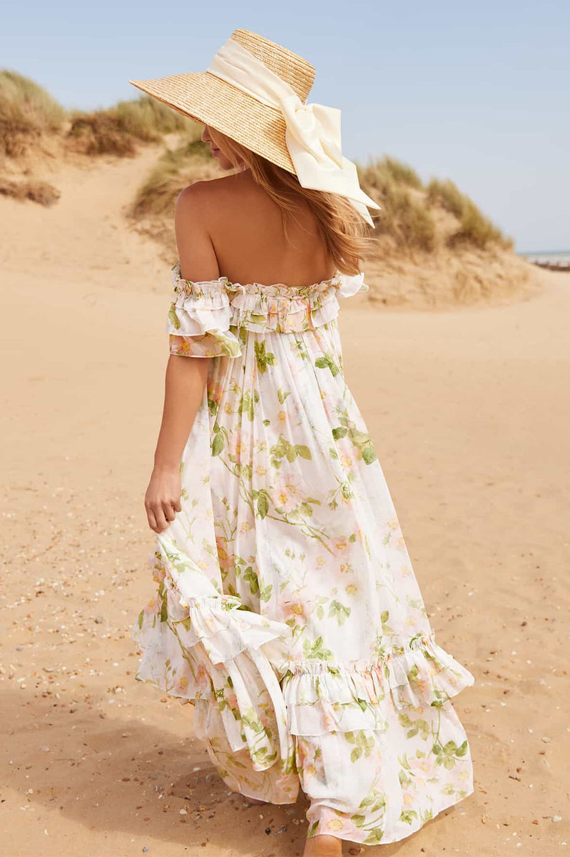 Immortal Rose Aria Chiffon Off-Shoulder Ankle Gown – Multi