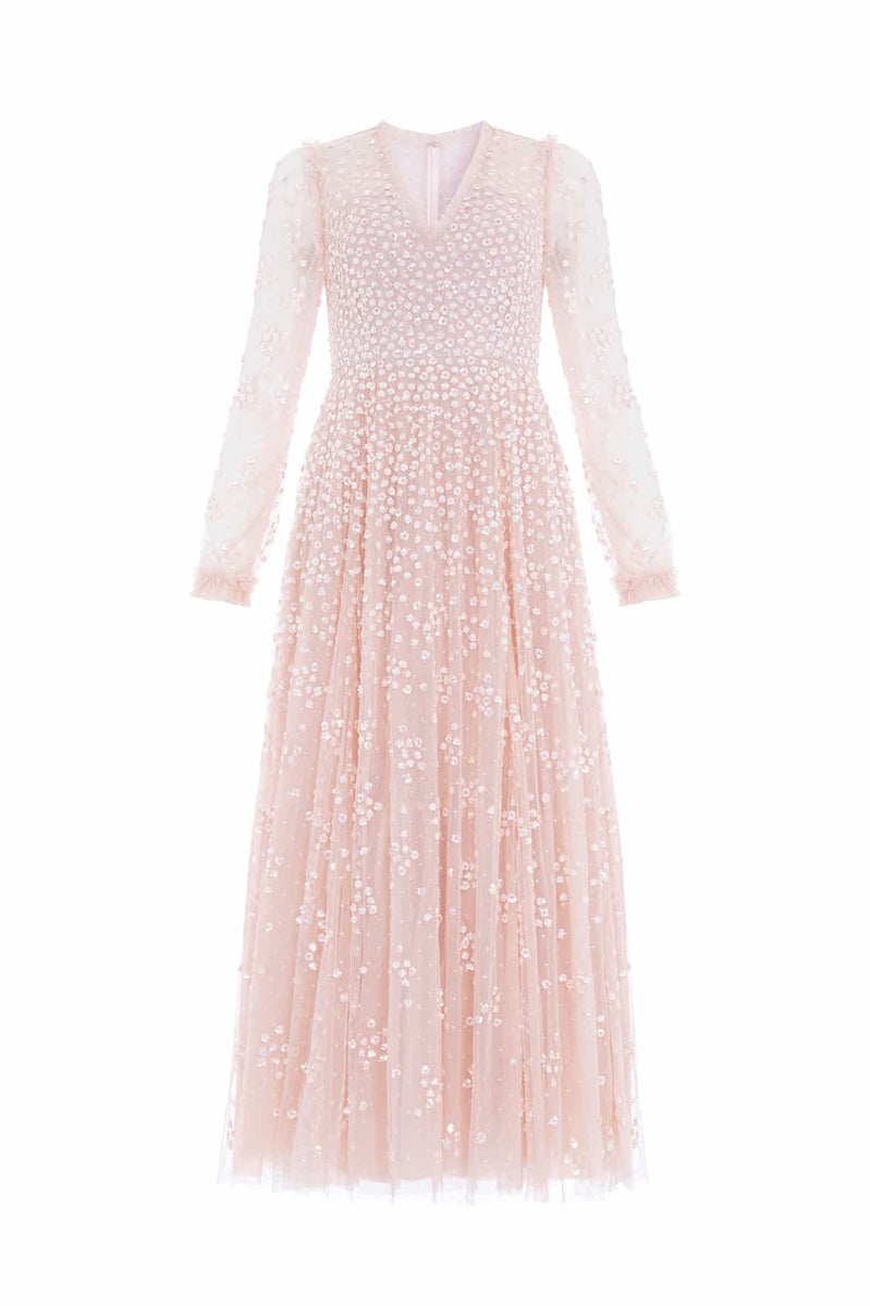 ワンピース NEEDLE & THREAD Tulle long dress with all-over sequins Rosa SEQUINDASHCAPEANKLEGOWN-
