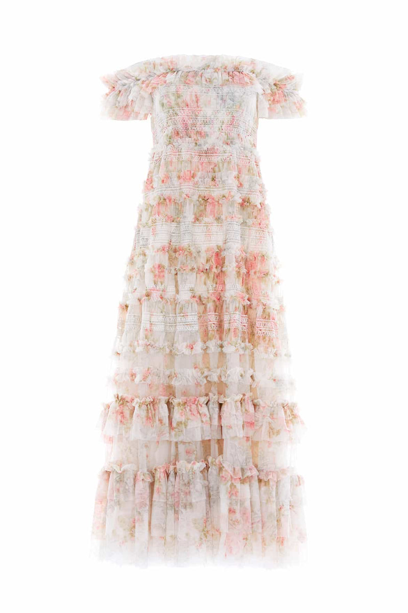 Madame Rose Elodie Off-Shoulder Ankle Gown – Multi | Needle & Thread