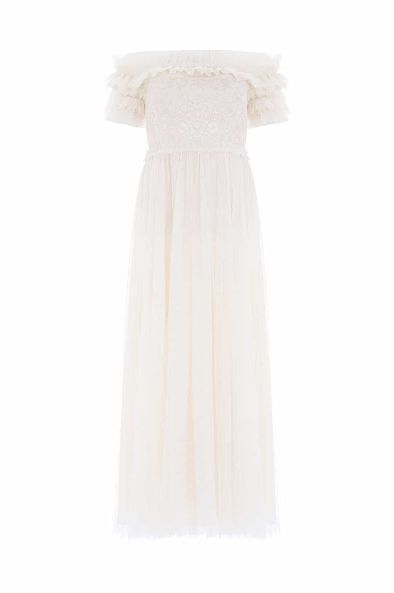 Midsummer Lace Bodice Off-Shoulder Ankle Gown Cream | Needle & Thread Midsummer Lace Bodice Off-Shoulder Ankle Gown Cream | Needle & Thread