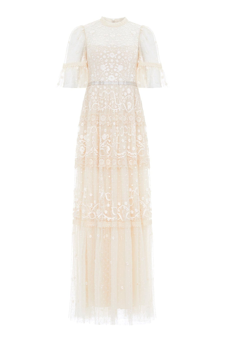 needle and thread champagne dress Lottie Lace Gown  Cream
