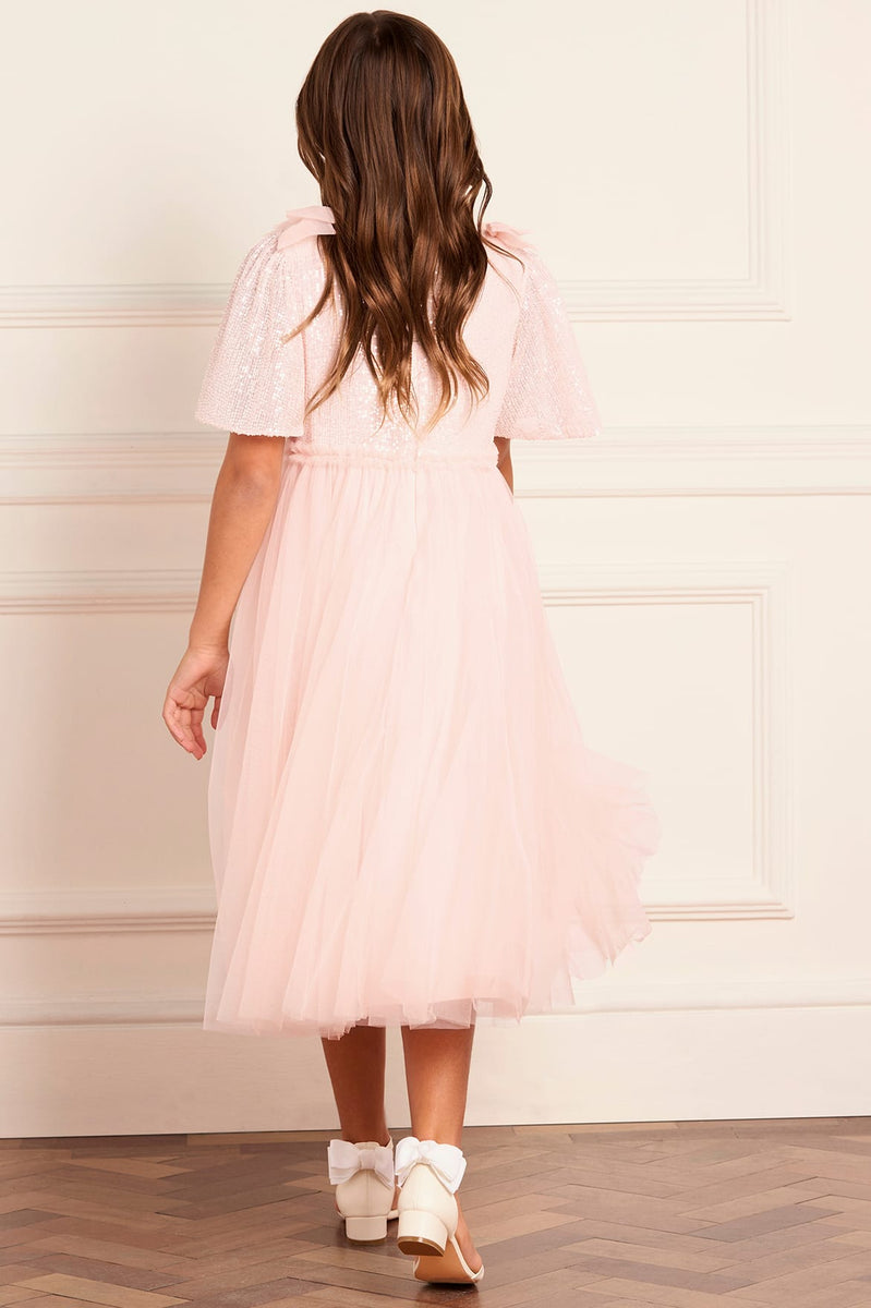 long sleeve pink bow dress Paloma Bow Kids Dress – Pink