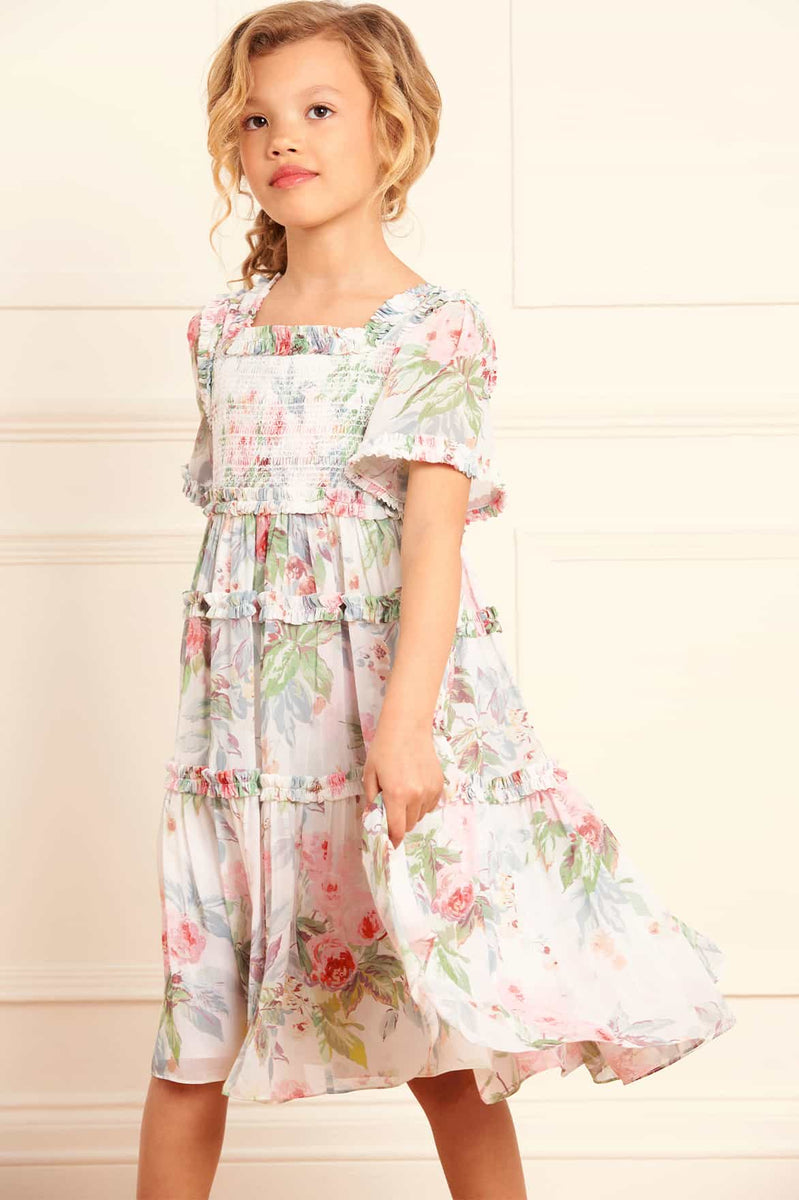 Garden Puff Dress ピンク Paradise Garden Long Sleeve Kids Dress – Multi | Needle & Thread