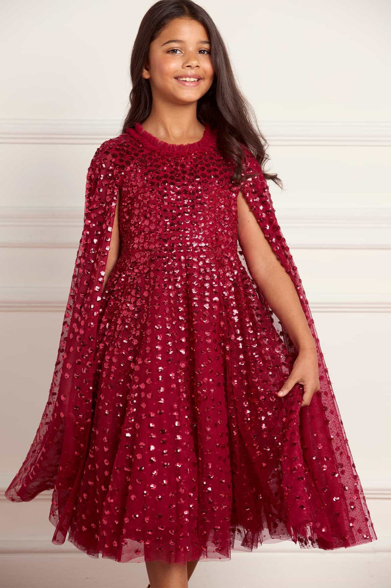 red dress cape Raindrop Cape Kids Dress – Red