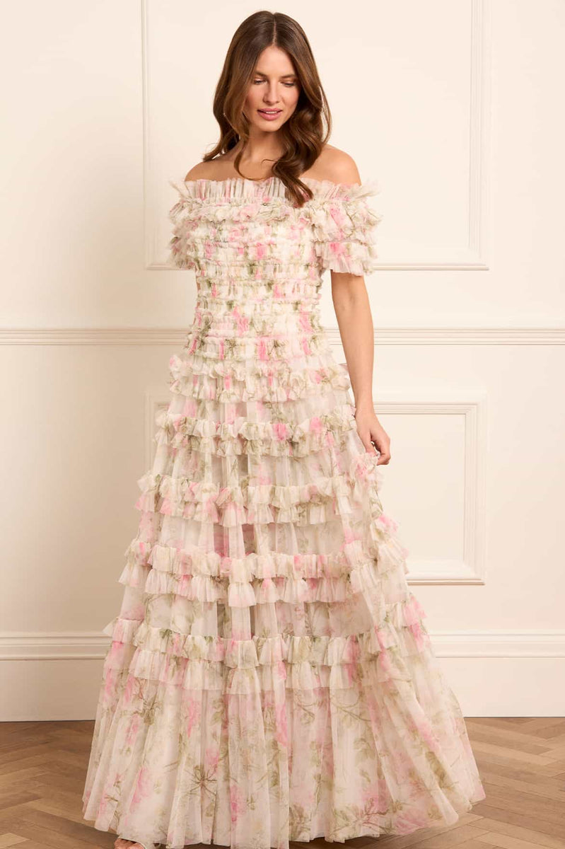 Rose Lisette Off-Shoulder Gown – Multi | Needle & Thread
