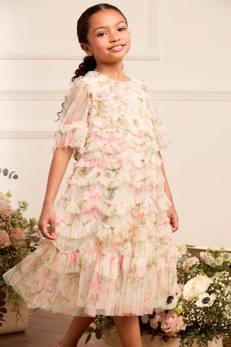 Rose Scallop Ruffle Kids Dress – Multi