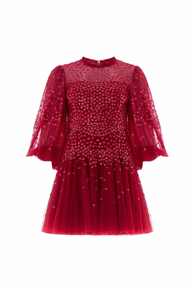 needle & thread mini dress Scallop Sequin Round Neck Micro Mini Dress