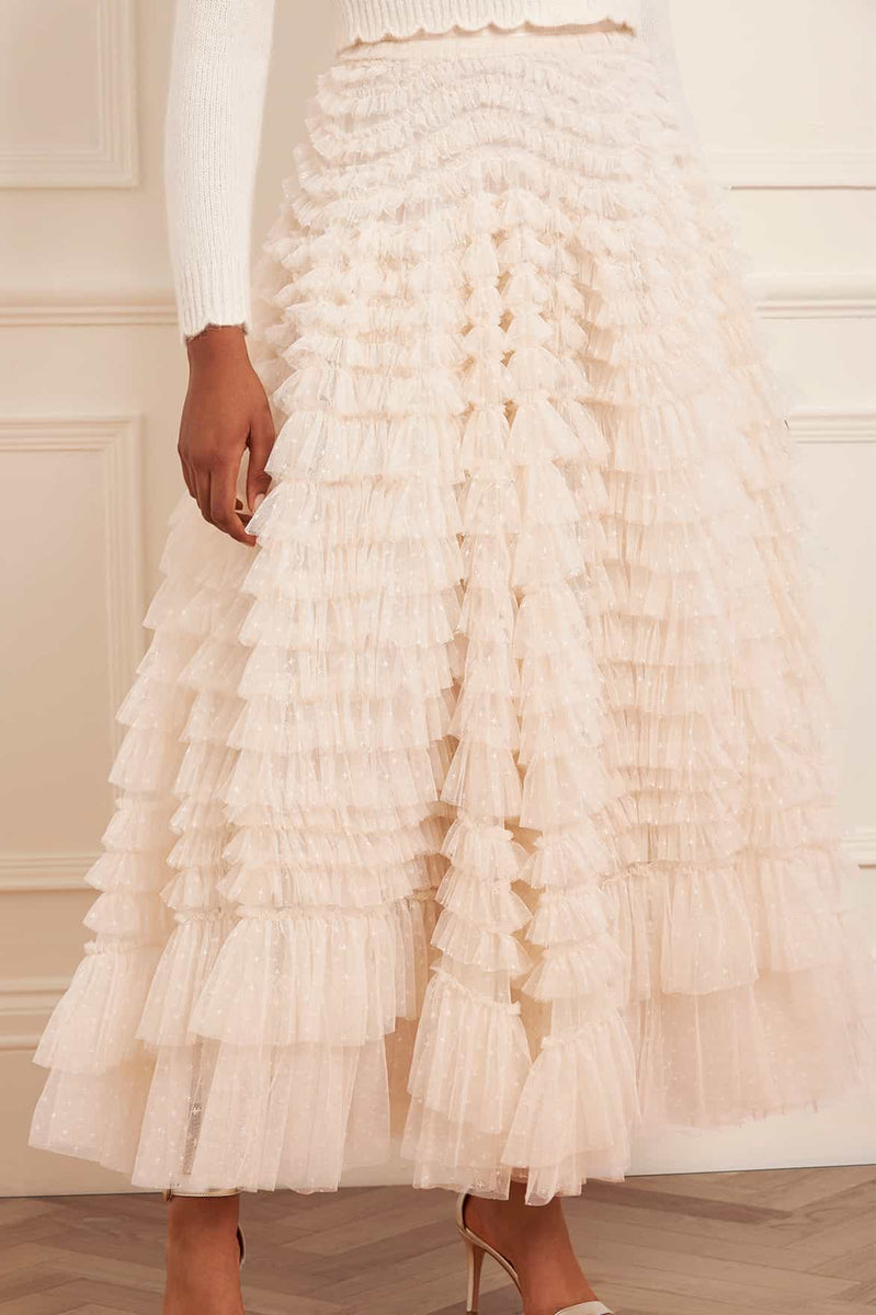 Hattie Ruffle Ankle Skirt Champagne Needle Thread