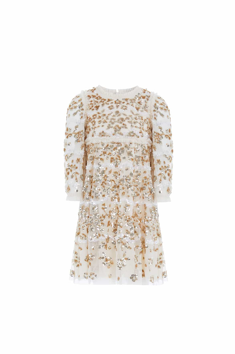 Alicia Sequin Kids Dress – Gold | Needle & Thread