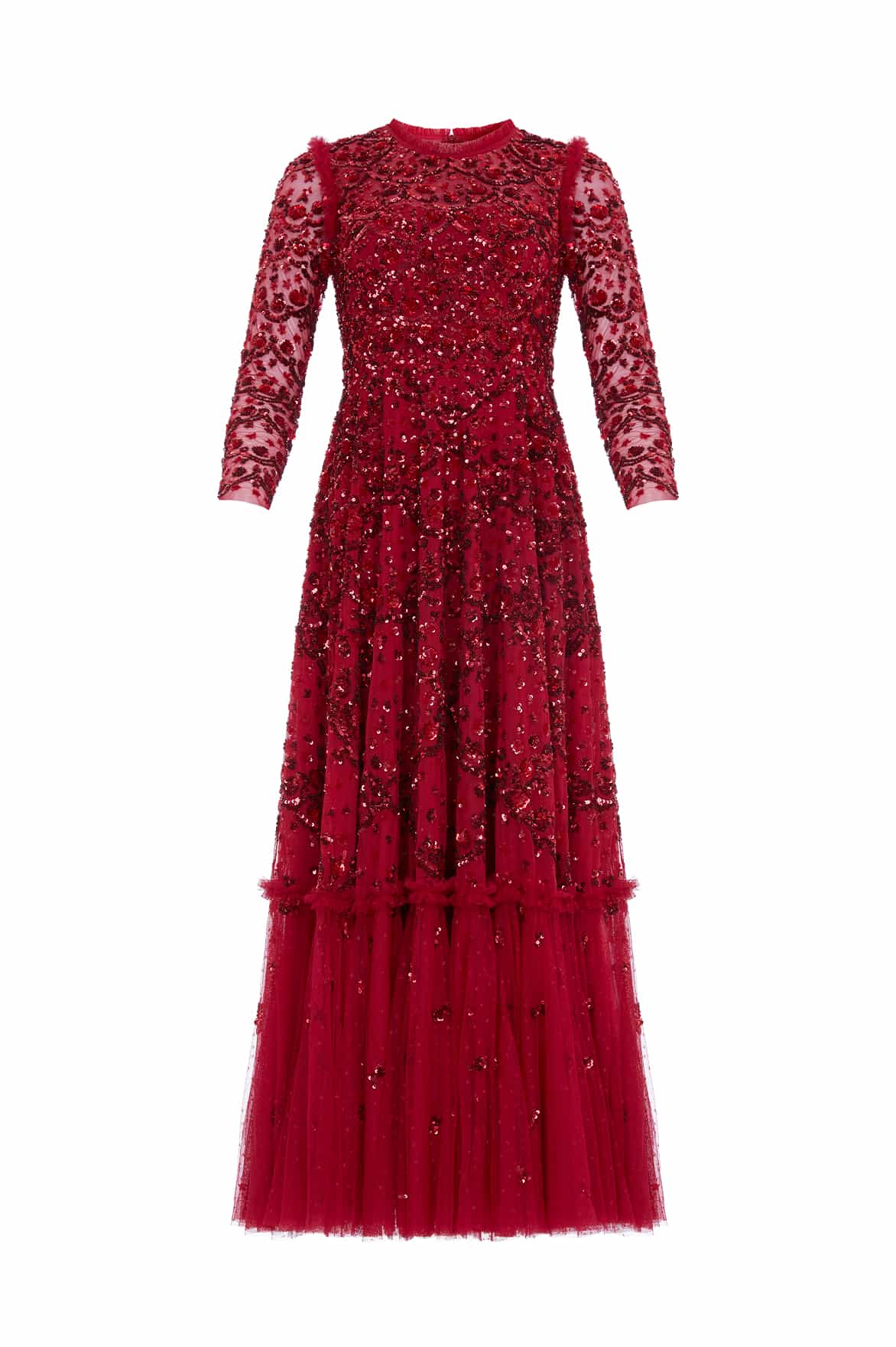 Alina Sequin Ankle Gown – Red | Needle & Thread