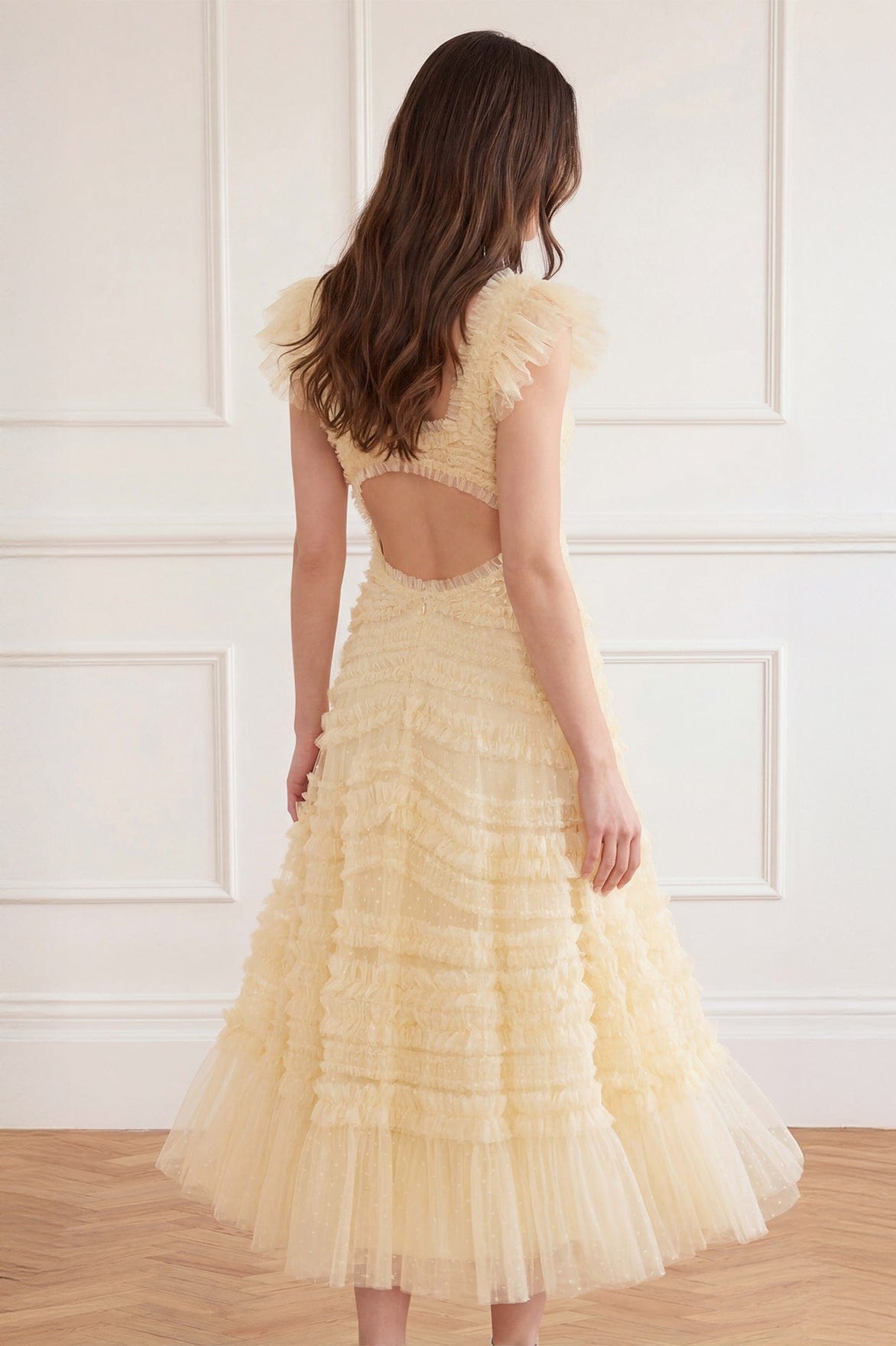 Amara Backless Ballerina Dress Yellow | Needle & Thread Amara Backless Ballerina Dress Yellow | Needle & Thread