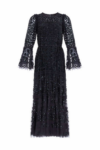 Annie Sequin Tiered Ankle Gown – Black | Needle & Thread