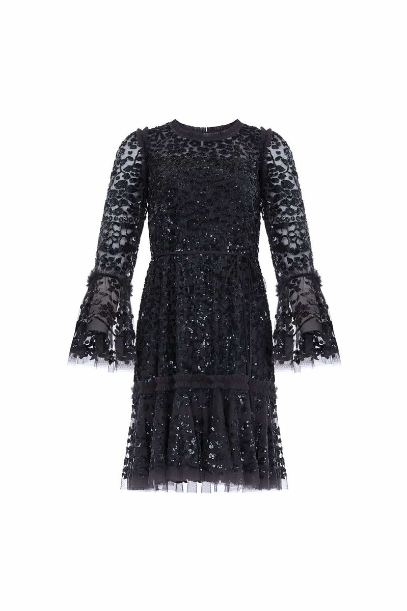 Annie Sequin Tiered Mini Dress – Black | Needle & Thread