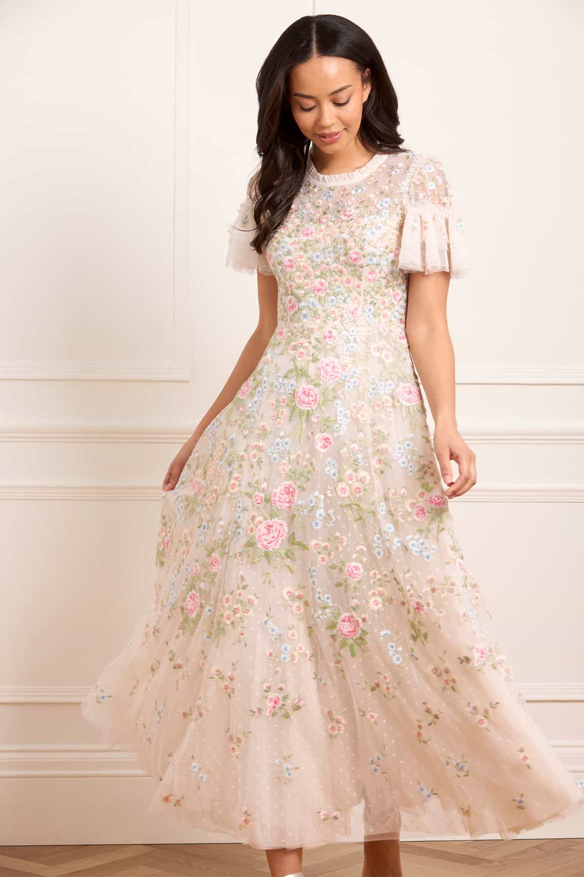 Antoinettes Floral Round Neck Ankle Gown Cream | Needle & Thread Antoinettes Floral Round Neck Ankle Gown Cream | Needle & Thread