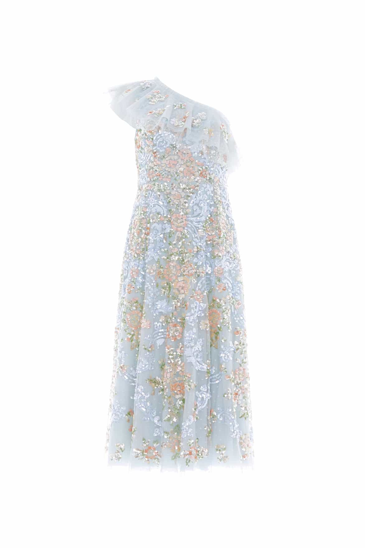ワンピース NEEDLE & THREAD One-shoulder long dress with multicolor BAROQUEFLORALONE-