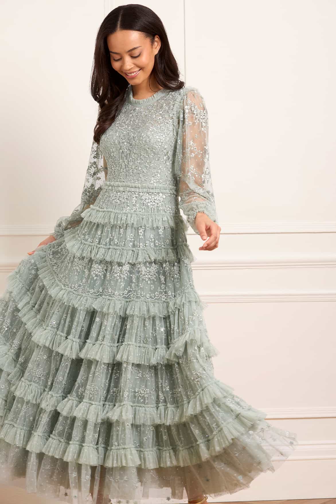 Blossom Lace Ankle Gown Green | Needle & Thread Blossom Lace Ankle Gown Green | Needle & Thread