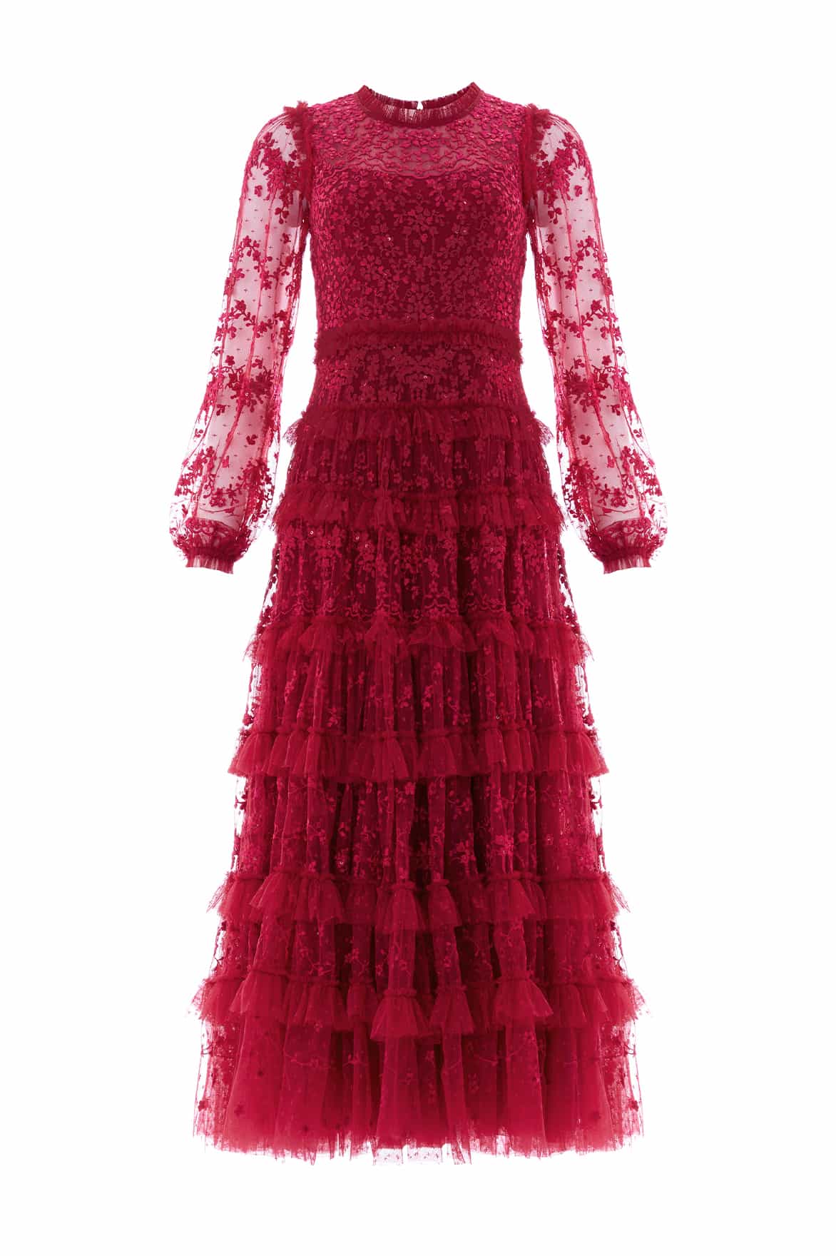 Blossom Lace Ankle Gown Red | Needle & Thread Blossom Lace Ankle Gown Red | Needle & Thread