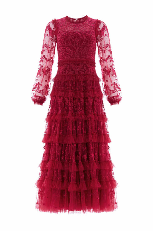 Blossom Lace Ankle Gown Red | Needle & Thread Blossom Lace Ankle Gown Red | Needle & Thread