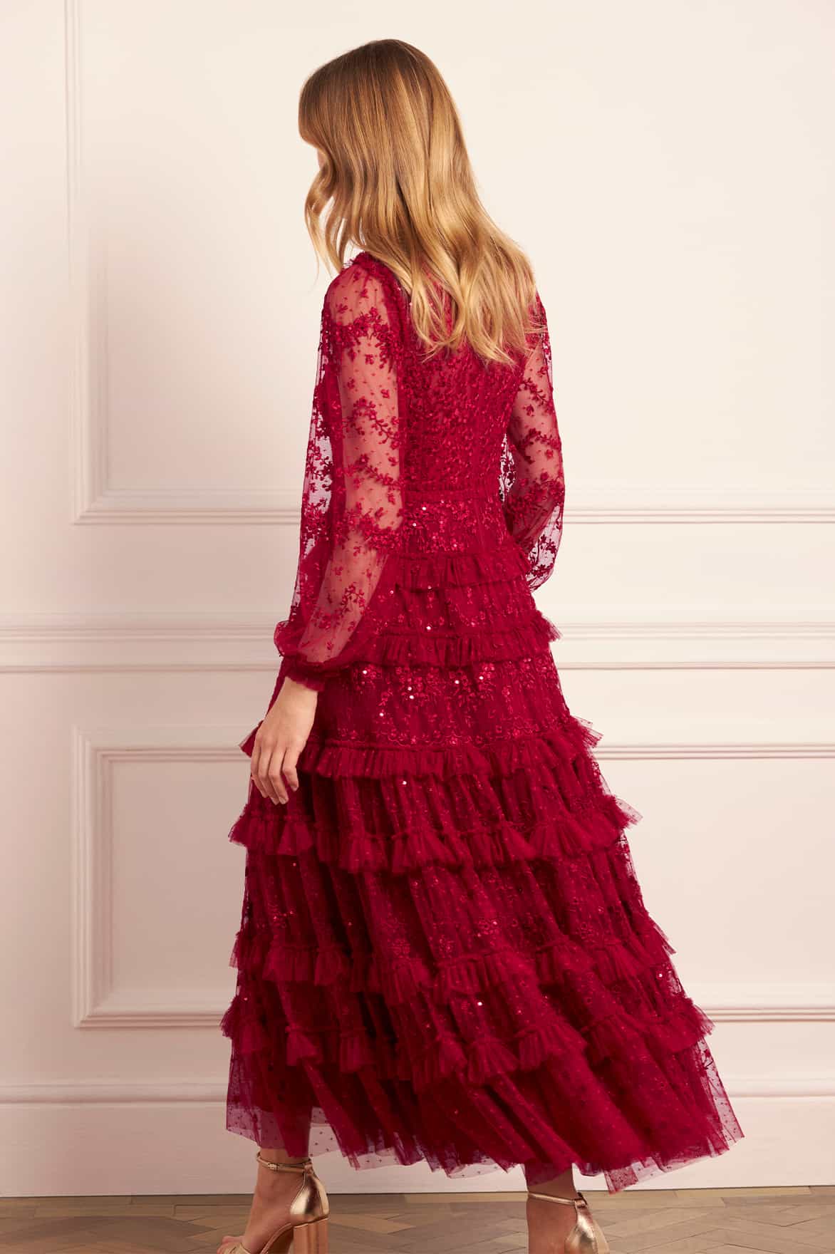 Blossom Lace Ankle Gown Red | Needle & Thread Blossom Lace Ankle Gown Red | Needle & Thread