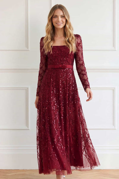 Bow Lattice Long Sleeve Ankle Gown