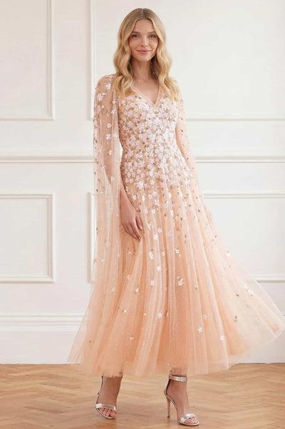 Camellia Ditsy Cape Sleeve Ankle Gown