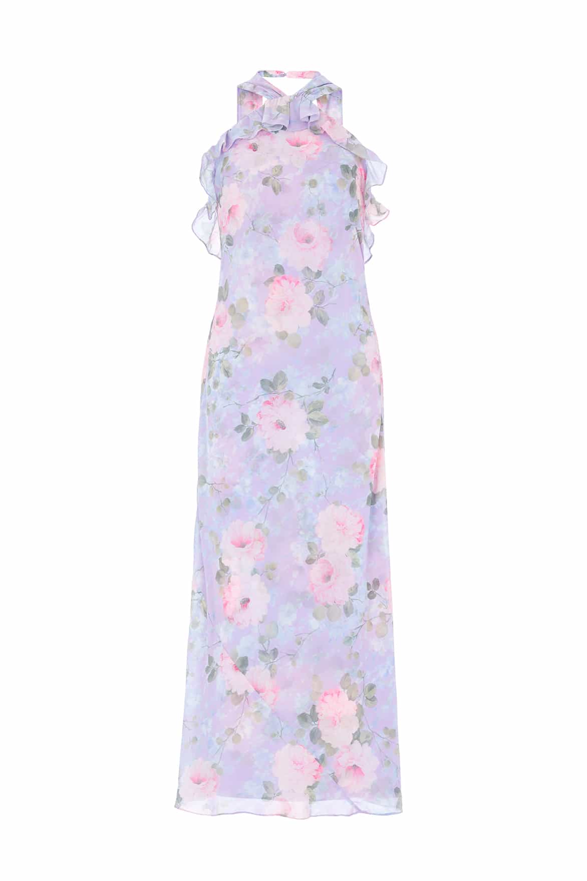 Camille's Garden Chiffon Halter-Neck Ankle Gown Purple | Needle & Thread Camille's Garden Chiffon Halter-Neck Ankle Gown Purple | Needle & Thread