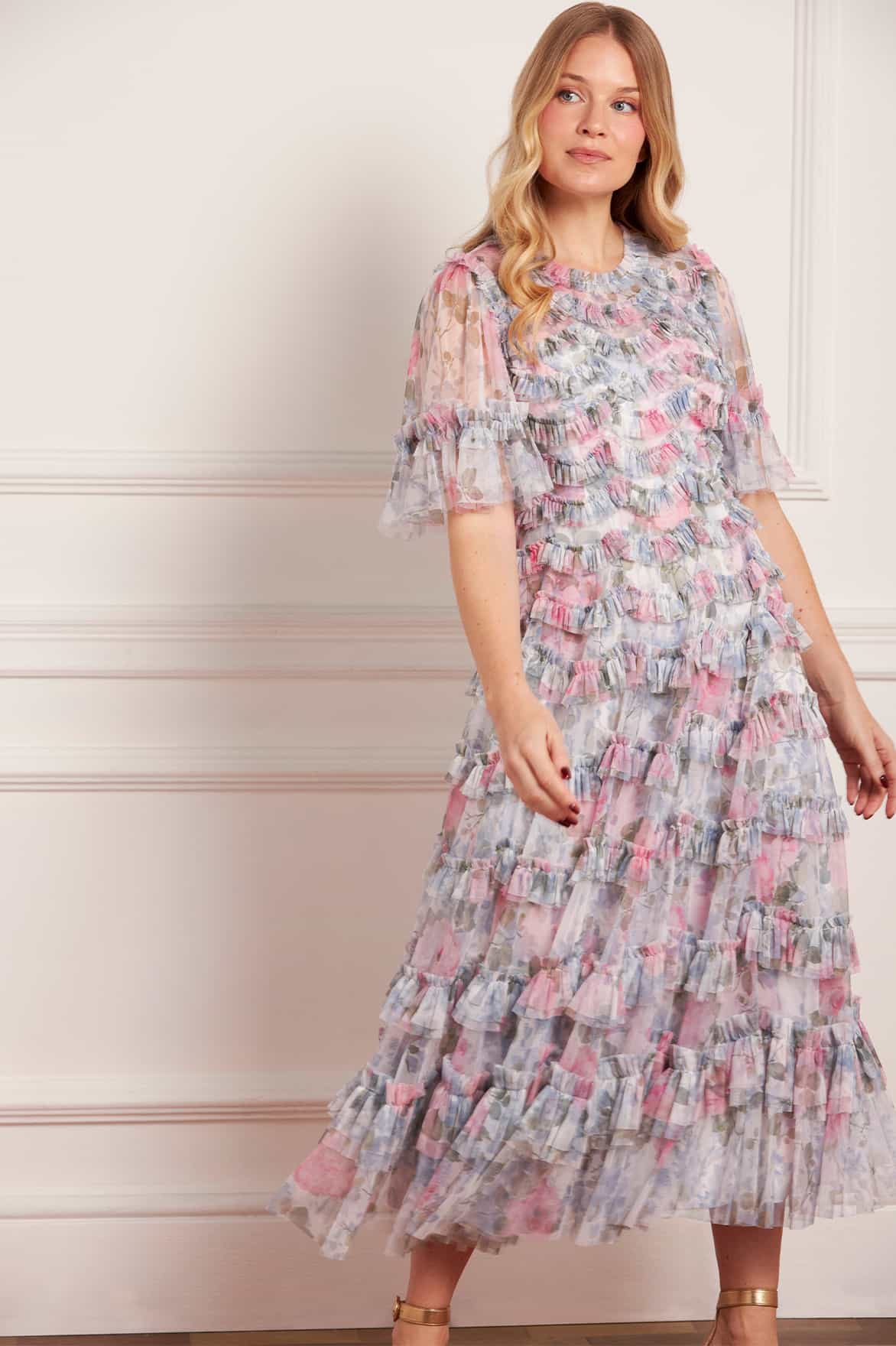 ballerina maxi dress Needle & Thread Confetti Floral Sequin Ballerina Maxi Dress, Buttermilk, Women's, 4, Casual & Work Dresses Maxi Dresses