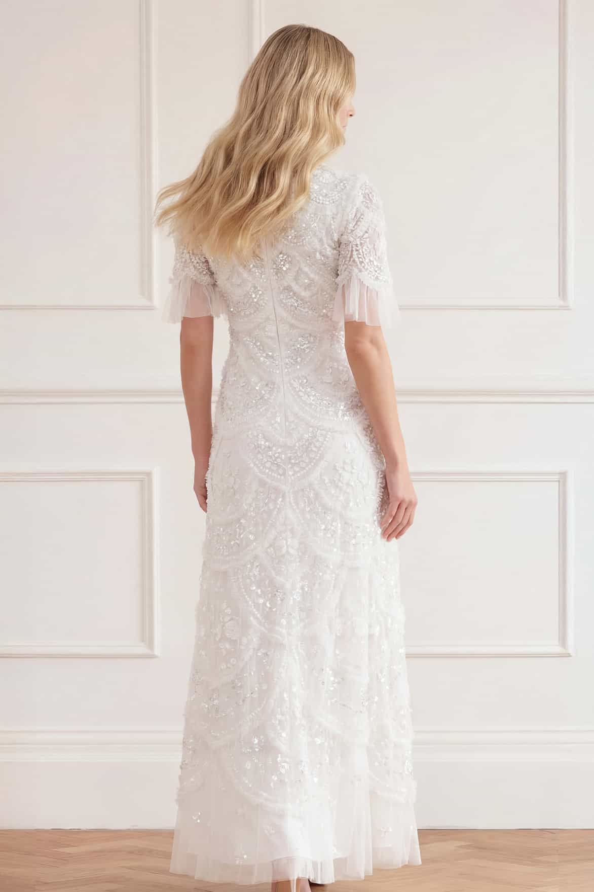 Carmen Ruffle Ankle Gown – White
