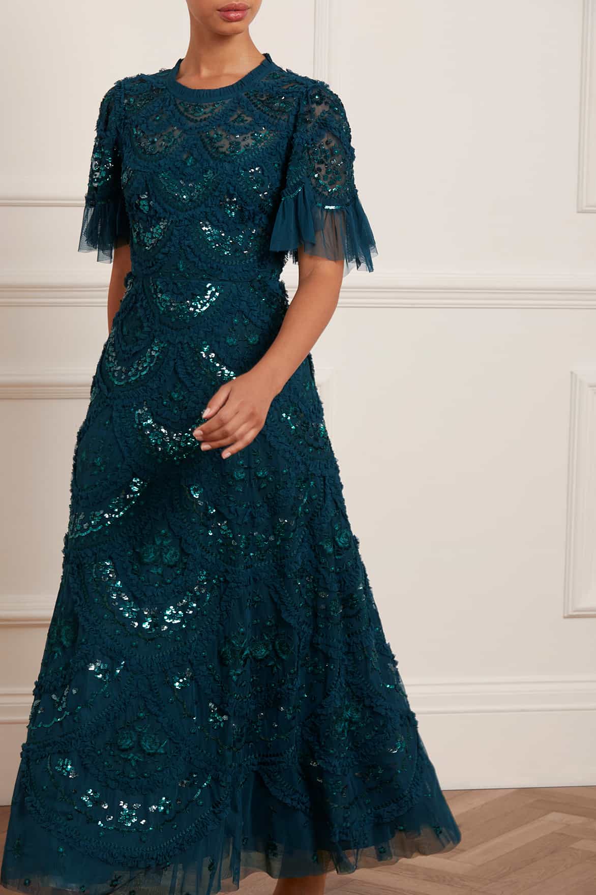 Carmen Ruffle Ankle Gown Green | Needle & Thread Carmen Ruffle Ankle Gown Green | Needle & Thread