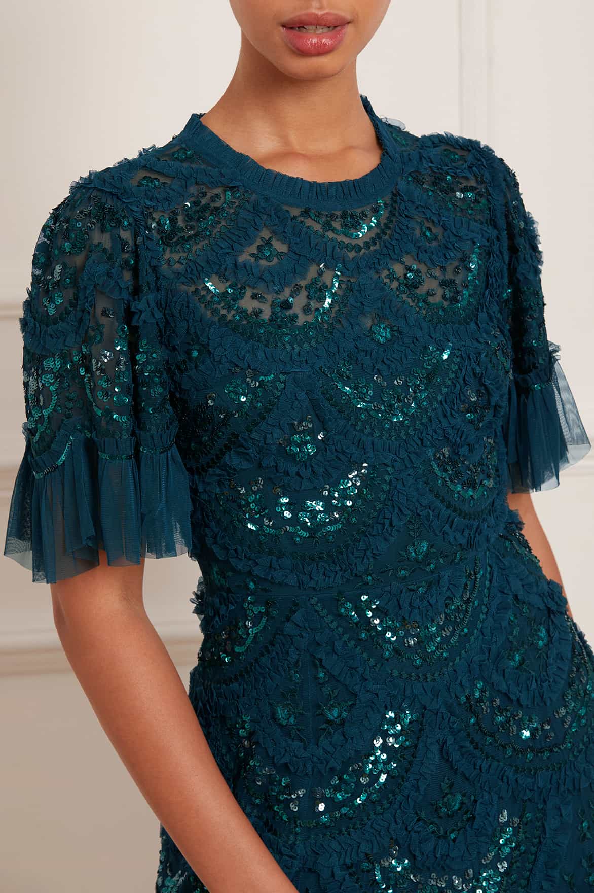 Carmen Ruffle Ankle Gown Green | Needle & Thread Carmen Ruffle Ankle Gown Green | Needle & Thread
