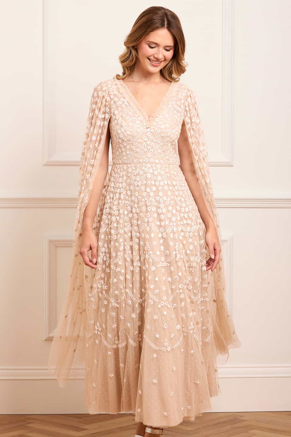 Clover Cape Sleeve Ankle Gown Clover Cape Sleeve Ankle Gown