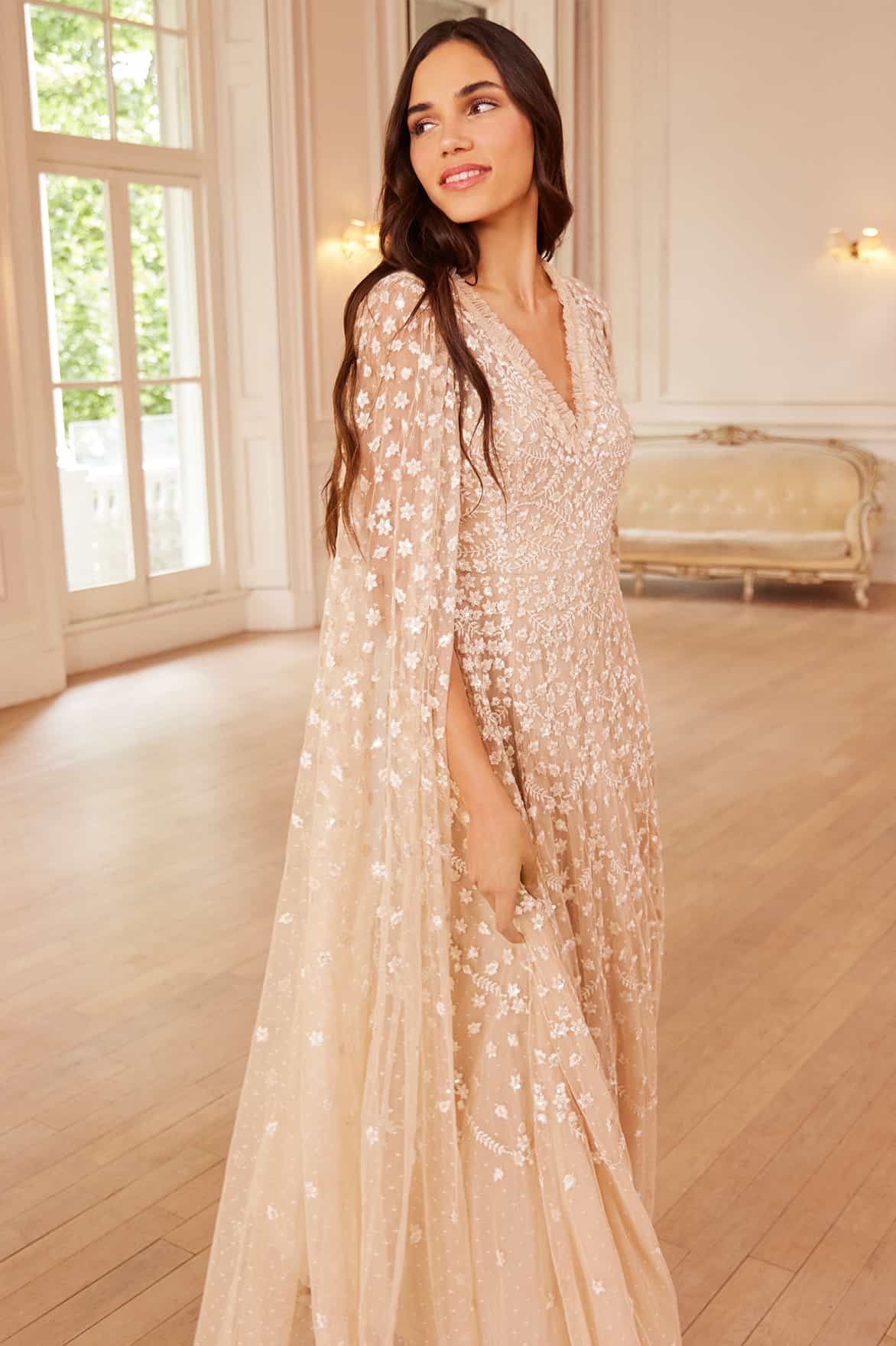 Clover Cape Sleeve Ankle Gown Clover Cape Sleeve Ankle Gown