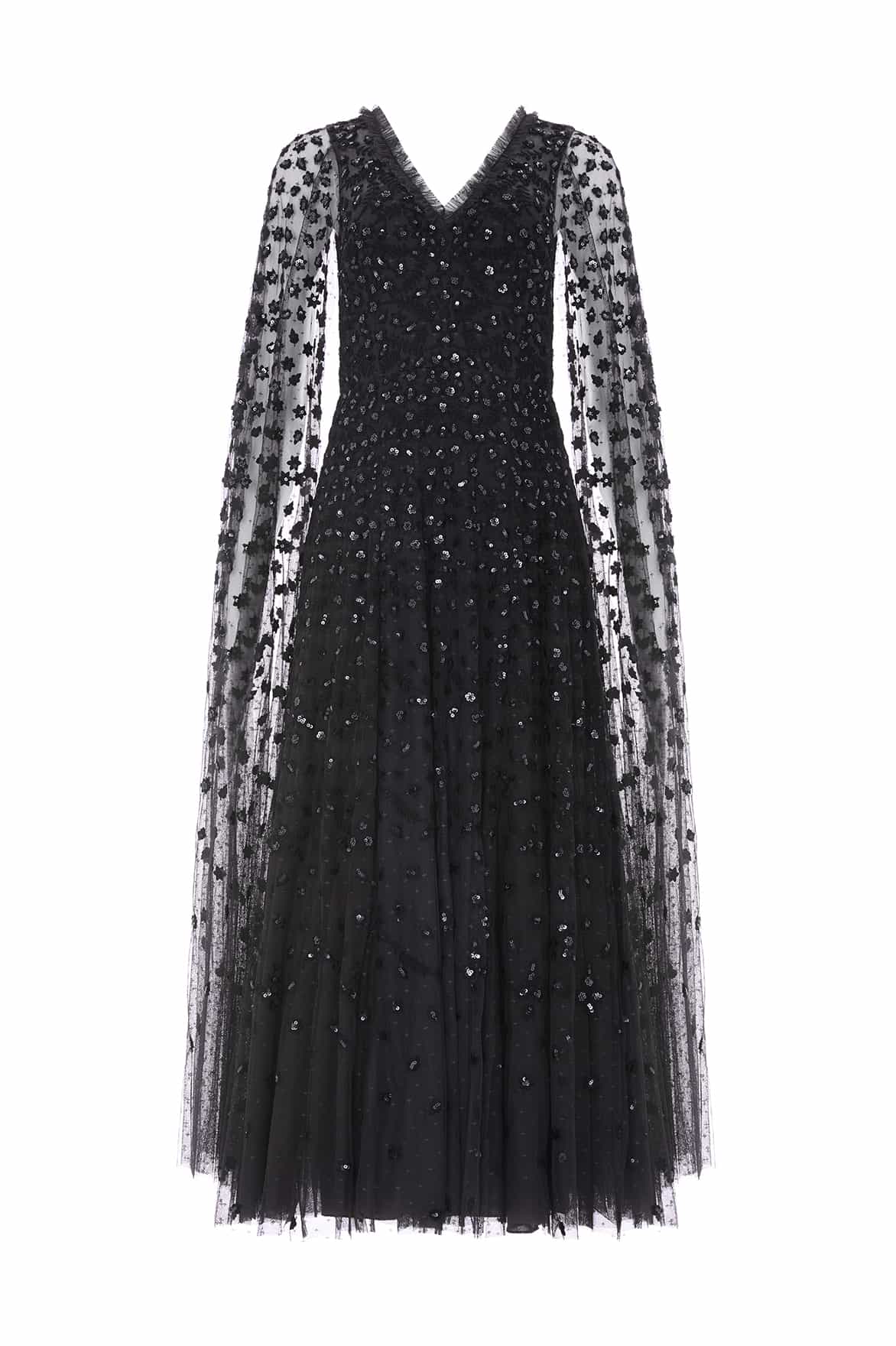 Clover Cape Sleeve Ankle Gown Black | Needle & Thread Clover Cape Sleeve Ankle Gown Black | Needle & Thread