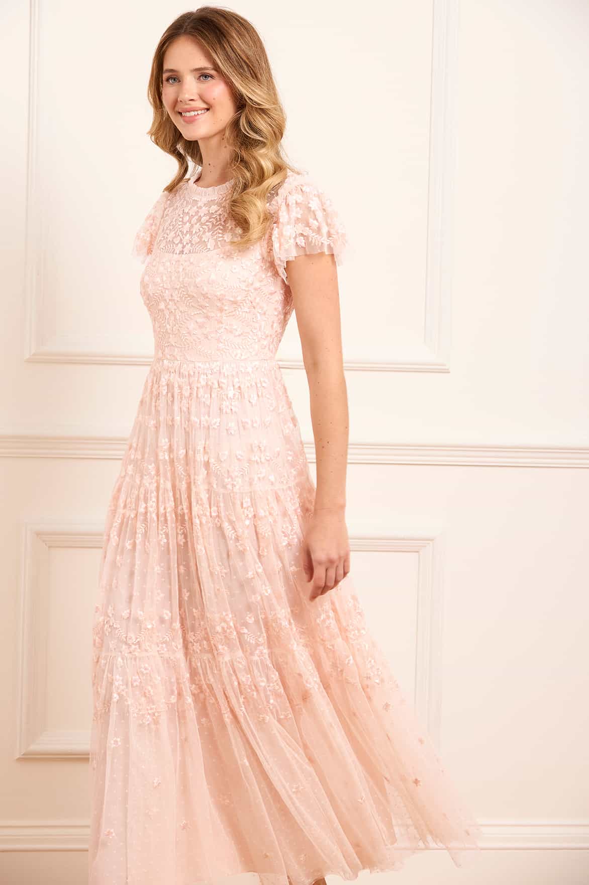 Clover Short Sleeve Ankle Gown Pink | Needle & Thread Clover Short Sleeve Ankle Gown Pink | Needle & Thread